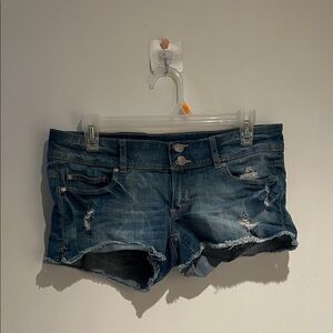 Distressed Denim Short Shorts in Blue